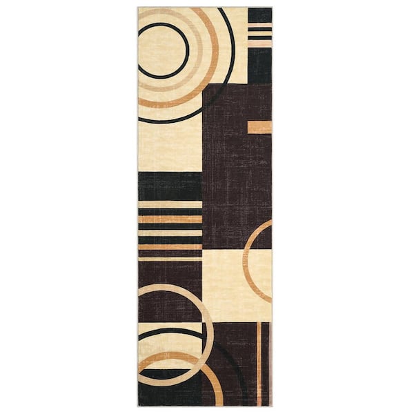 Brown 2x6ft Geometric Abstract Washable Area Rug