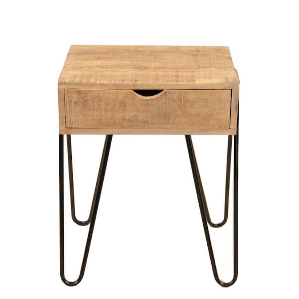 Benjara 14 in. Brown and Black Rectangle Wood End Table with 1 Drawer and Shelf