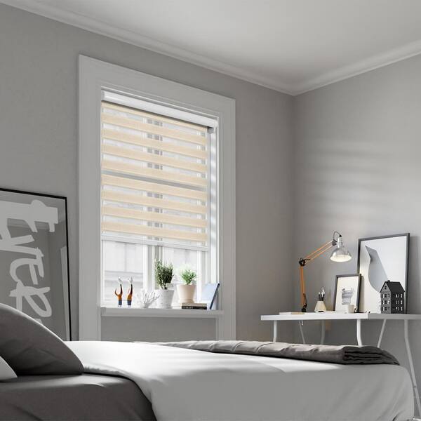 Chicology Cut-to-Size Natural Cordless Light Filtering Dual Layer Privacy Polyester Zebra Roller Shade 41.5 in. W x 72 in. L