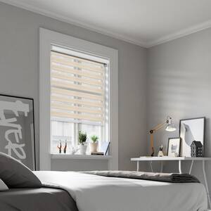 Cut-to-Size Natural Cordless Light Filtering Dual Layer Privacy Polyester Zebra Roller Shade 41 in. W x 72 in. L