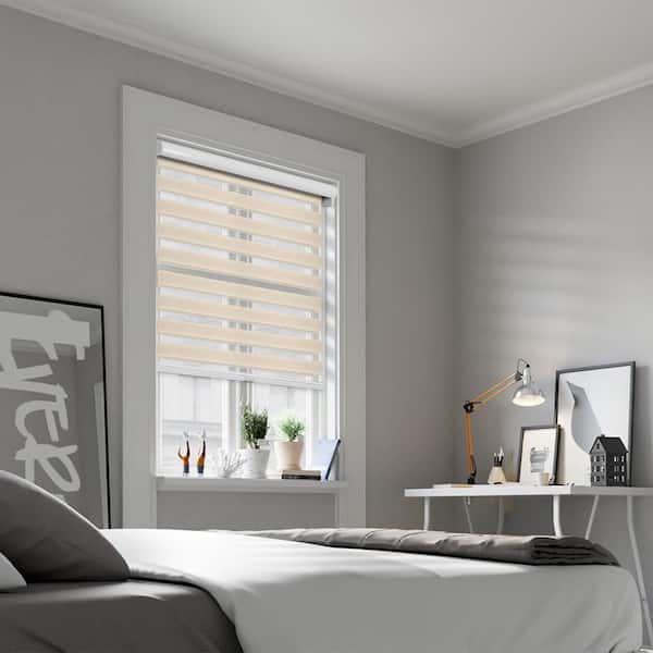 Chicology Cut-to-Size Natural Cordless Light Filtering Dual Layer Privacy Polyester Zebra Roller Shade 67.5 in. W x 72 in. L