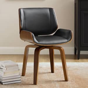Iya Black Faux Leather Swivel Side Chair with Wood Frame