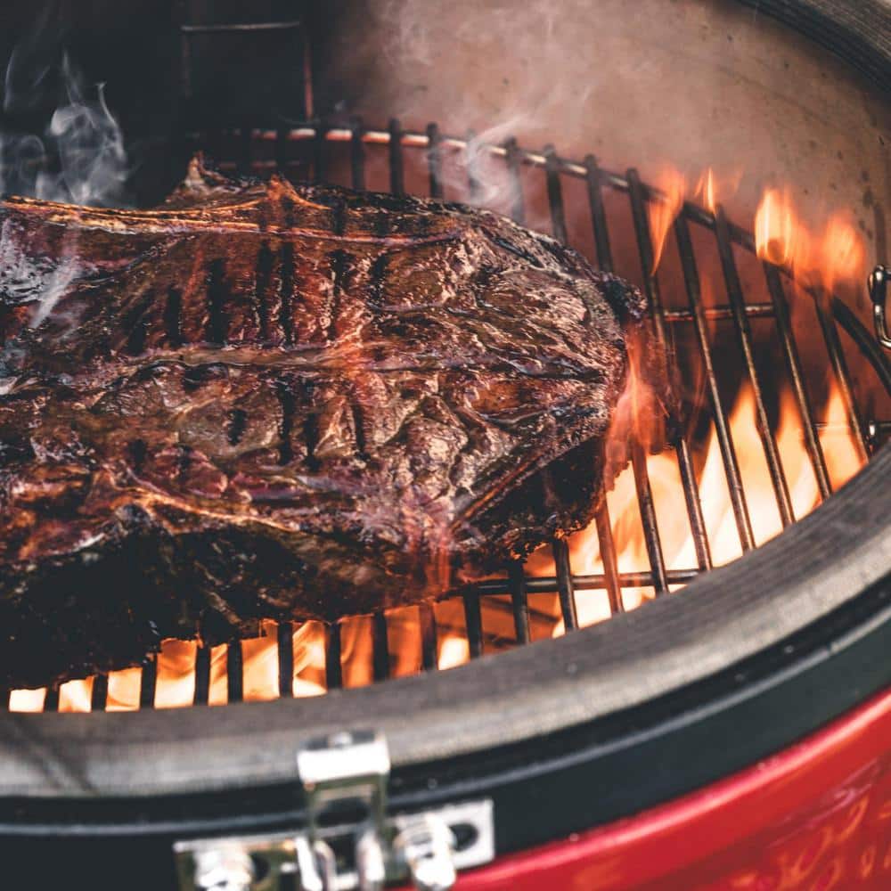 Blaze Red Ceramic Charcoal Grill with Stainless Steel Grates