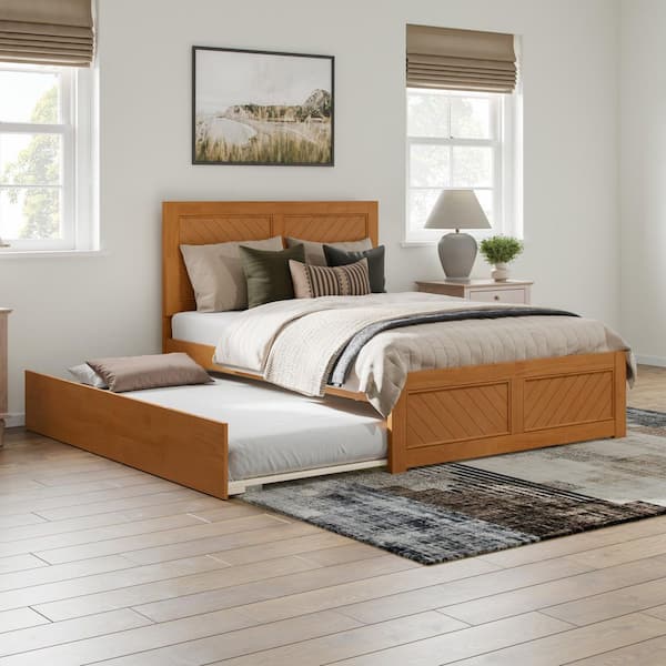 Canyon Light Toffee Natural Bronze Solid Wood Frame Full Platform Bed with Matching Footboard and Twin Trundle