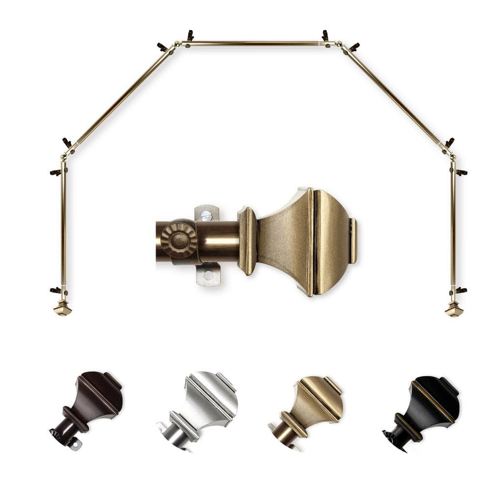 EMOH 13/16" Dia Adjustable 5Sided Bay Window Curtain Rod 28 to 48" (each side) with Julianne