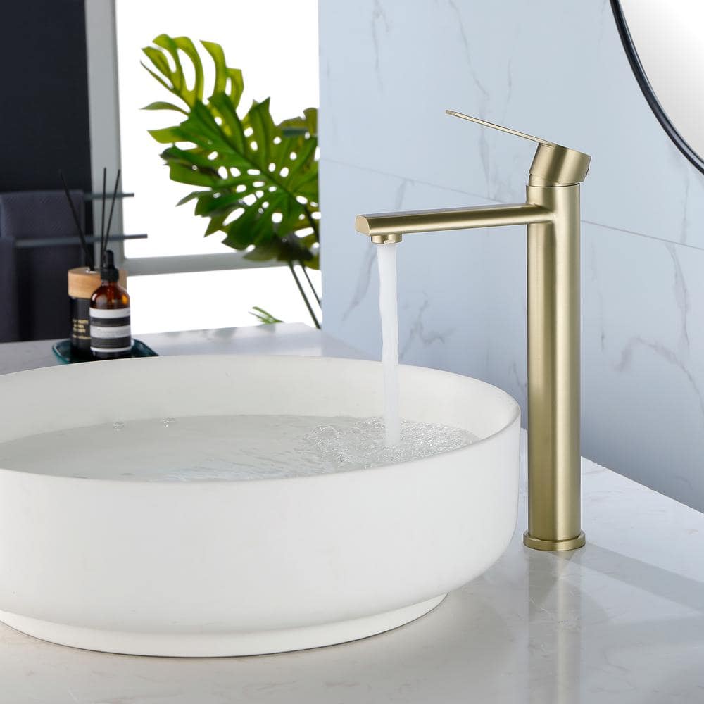 Brushed Gold Single Handle Tall Vessel Sink Faucet