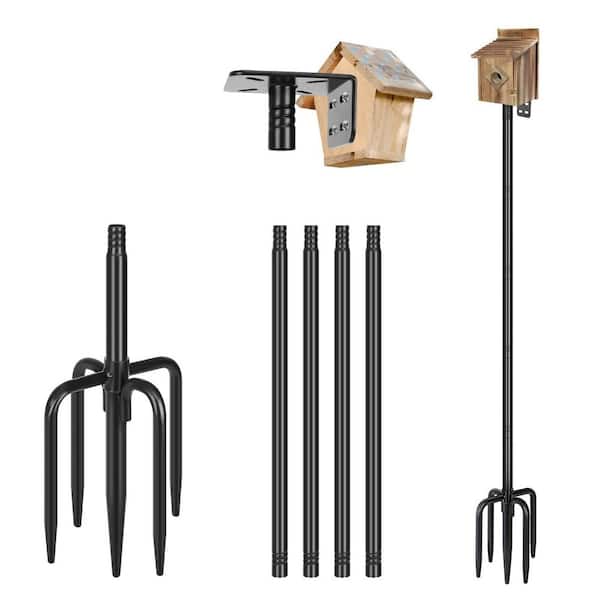 79 in. Black Metal Adjustable Bird Feeder Pole, Bluebird House Pole, Bird Feeder Stand for Outdoor