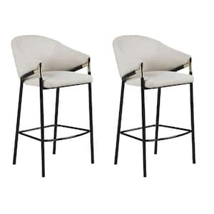 29.75 in. Beige and Black Low Back Metal Frame Bar Stool with Fabric Seat