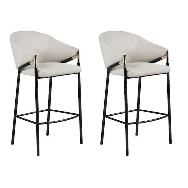 Benjara 29.75 in. Beige and Black Low Back Metal Frame Bar Stool with Fabric Seat