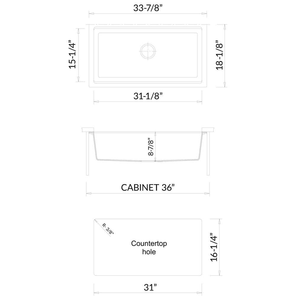 34'' Matte Black Granite Composite Undermount Kitchen Sink