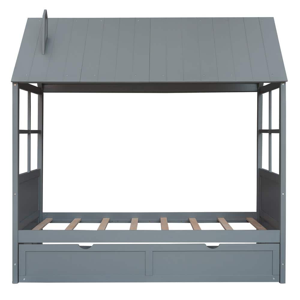 ATHMILE Gray Twin Size Wood House Bed With Twin Size Trundle GZB2W20221651 The Home Depot