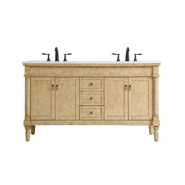 Unbranded Timeless Home 60 in. W x 21.5 in. D x 35 in. H Double Bathroom Vanity in Antique Beige with White Marble Top and Basin