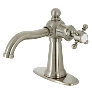 Nautical Single-Handle Single-Hole Bathroom Faucet with Push Pop-Up and Deck Plate in Brushed Nickel