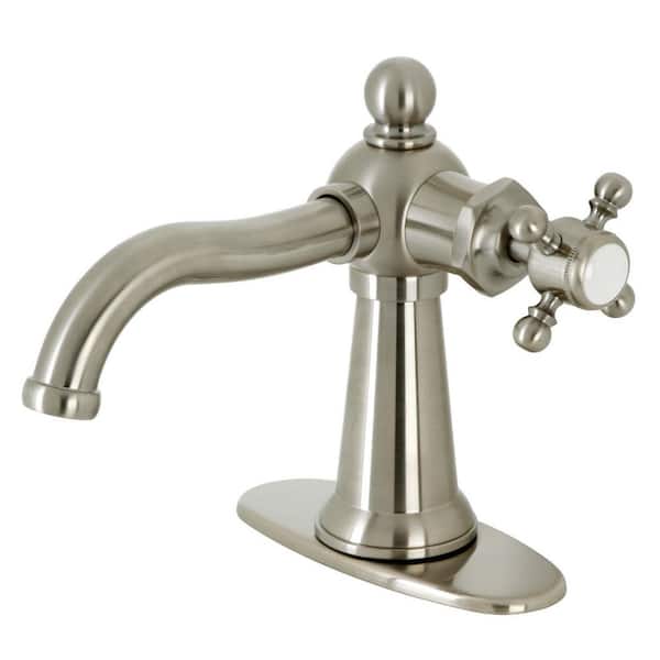 Kingston Brass Nautical Single-Handle Single-Hole Bathroom Faucet with Push Pop-Up and Deck Plate in Brushed Nickel