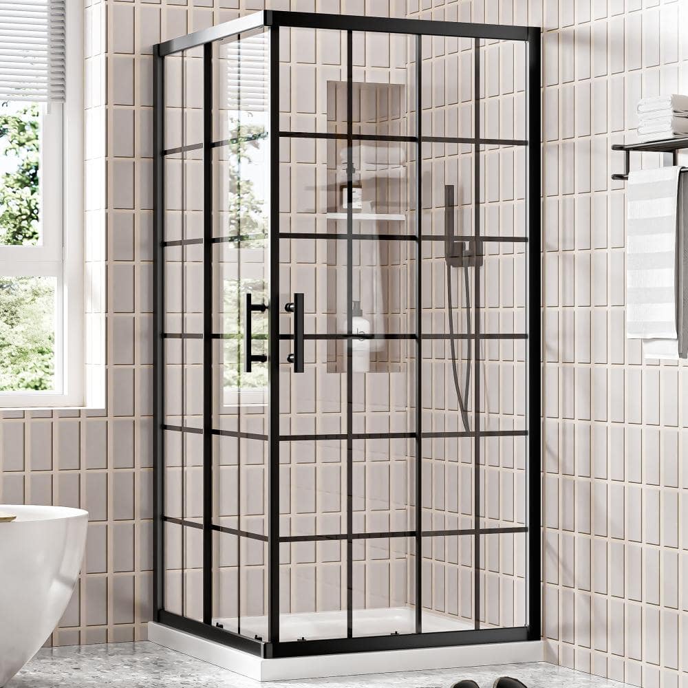 36 in.W X 72 in.H Matte Black Grid Corner Enclosure Double Sliding Shower Door,6mm Clear SGCC Tempered Glass price history on PriceWatchPro
