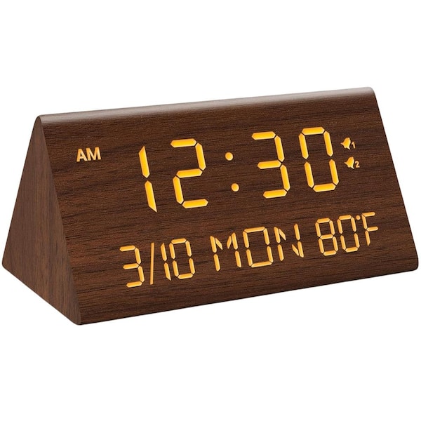 Afoxsos Wooden Brown Digital Alarm Desk Clock 2 Alarm Setting 0-100% Dimmer Temperature and Date Display for Office and Bedroom