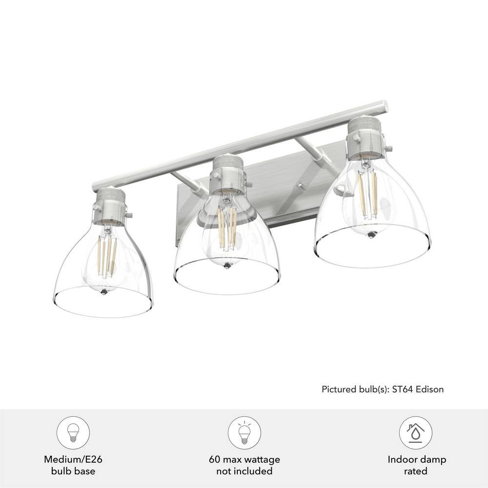 Hunter Brushed Nickel 3-Light Vanity Fixture with Clear Glass Shades