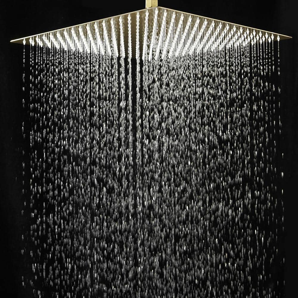 1-Spray 16 in. Single Wall Mount Square Fixed Rain Shower Head in Brushed Gold