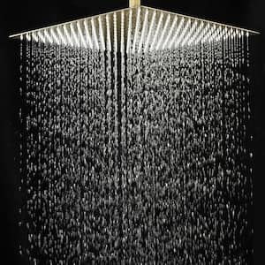 1-Spray Patterns 16 in. Single Wall Mount & Ceiling Mount Square Rain Fixed Shower Head in Brushed Gold
