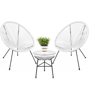 White 3-Piece All-Weather Plastic Acapulco Outdoor Bistro Set with Glass Top Table