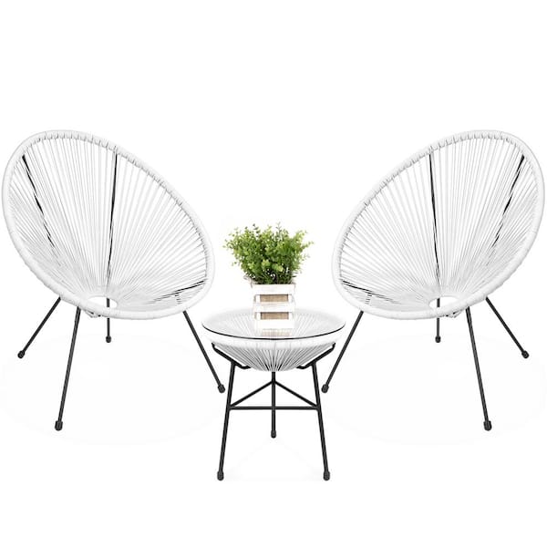 Best Choice Products White 3-Piece All-Weather Plastic Acapulco Outdoor Bistro Set with Glass Top Table