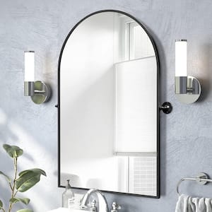 24 in. W x 36 in. H Arched Metal Framed Pivoted Modern Black Wall Bathroom Vanity Mirror 2 PCS