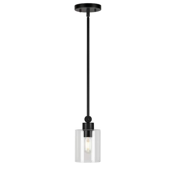 Jayden 1-Light Black Pendant with Clear Glass