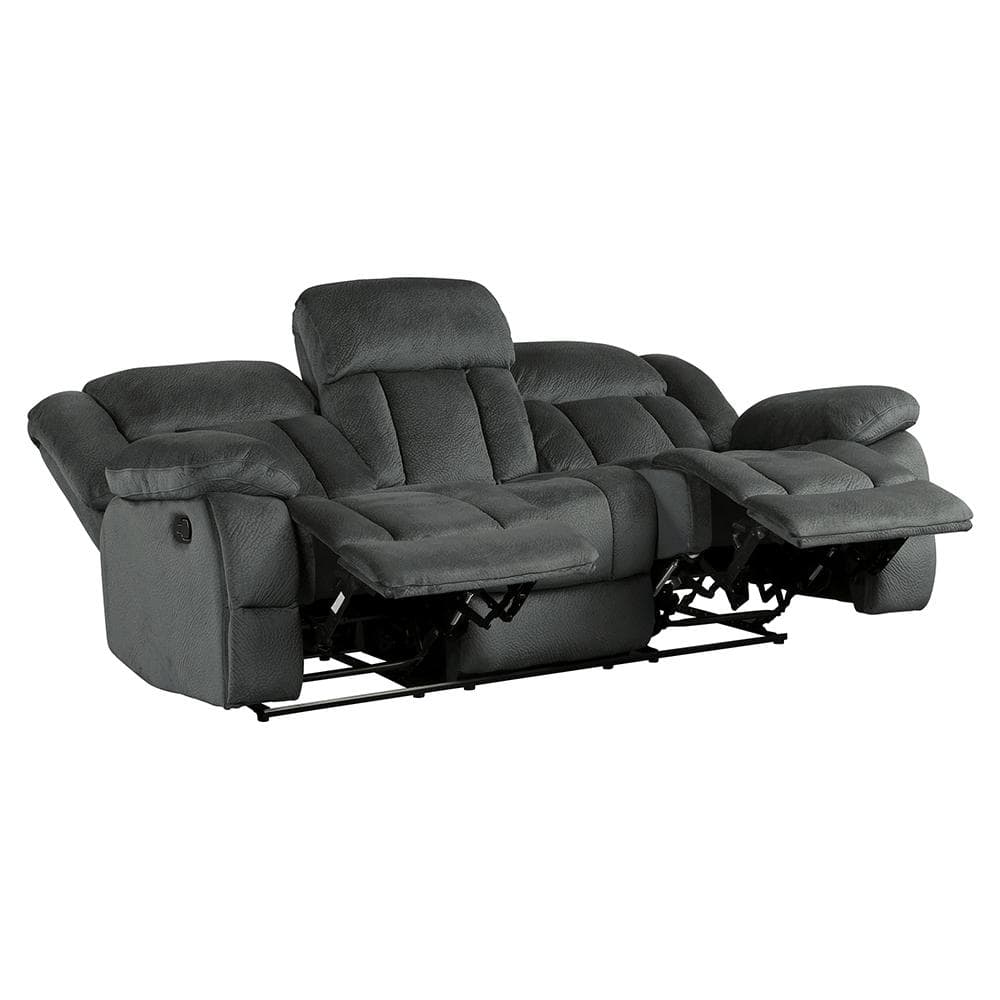 Laurelton Charcoal Microfiber Double Reclining Sofa with Cup Holders