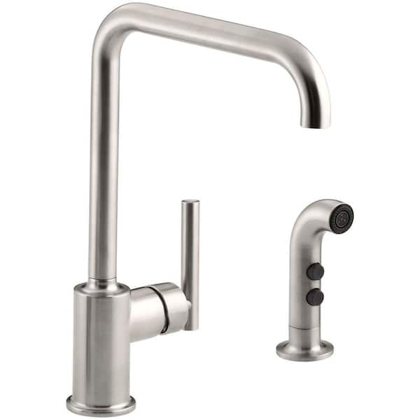 KOHLER Purist Single-Handle Standard Kitchen Faucet with Side Sprayer in Vibrant Stainless