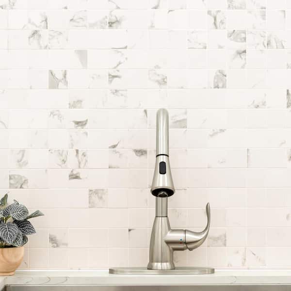 Pietra Statuario 2 in. Square 12 in. x 12 in. x 0.39 in. Matte Porcelain Mesh-Mounted Mosaic Tile (7.76 sq. ft./Case)