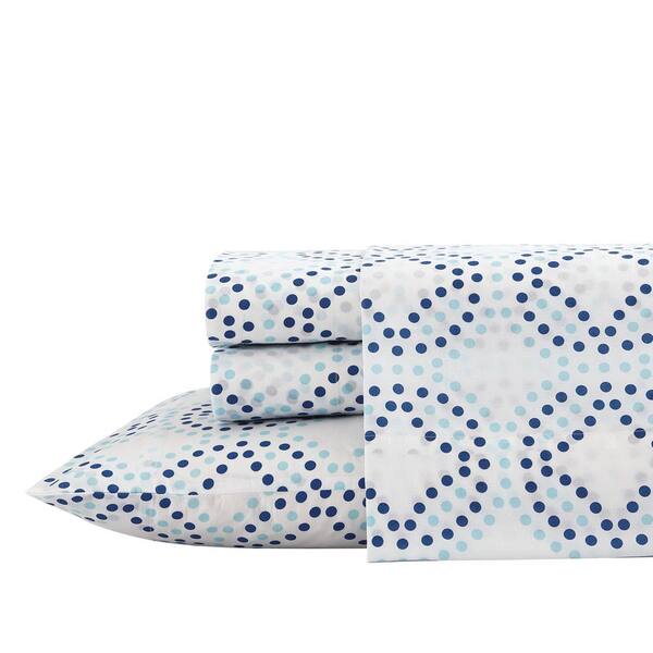 FRESHEE 3-Piece White/Navy Antimicrobial Cotton Blend Twin XL Bedding Sheet Set, Circle Dots
