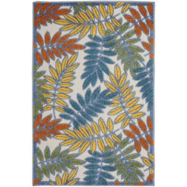 Ivory, Blue 3 ft. x 4 ft. Woven Polypropylene Indoor/Outdoor Area Rug