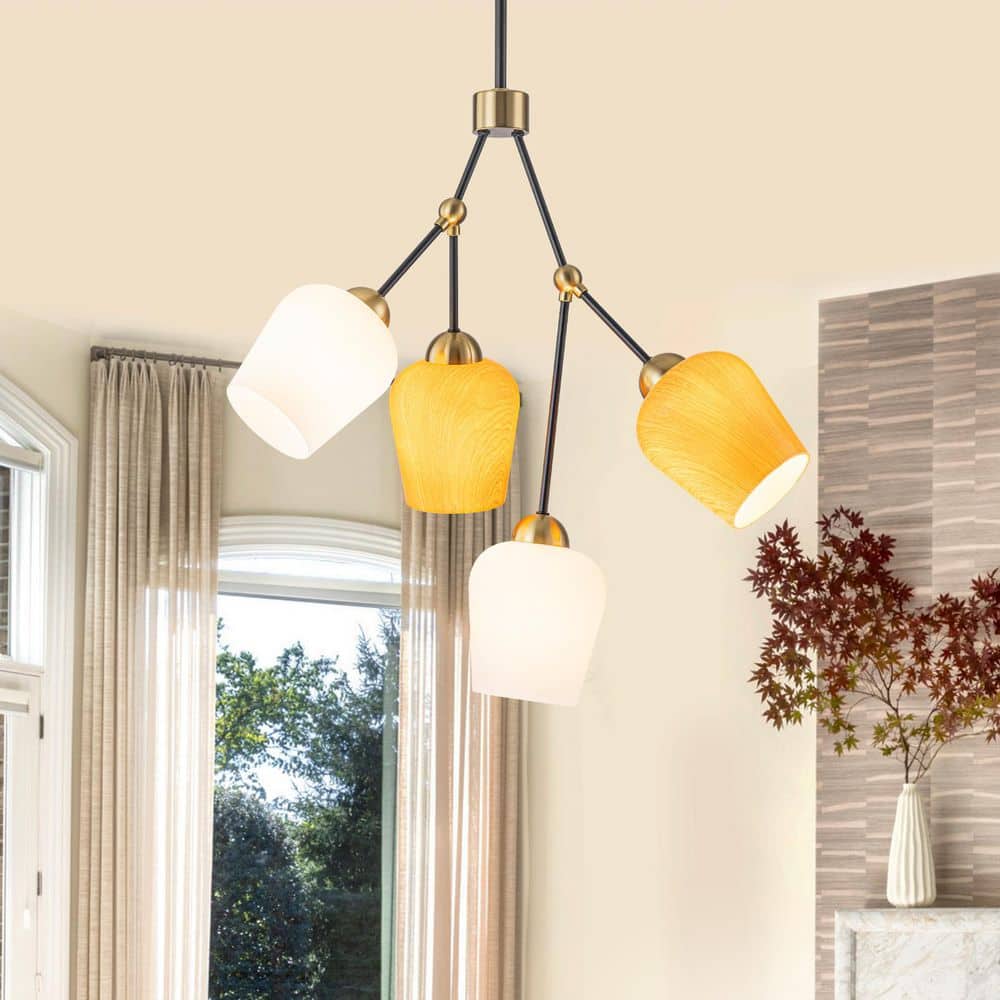 22.83 in. 4-Light Matte Black & Gold Iron Cluster Chandelier with Glass Shades for Living Room Dining Room price history on PriceWatchPro