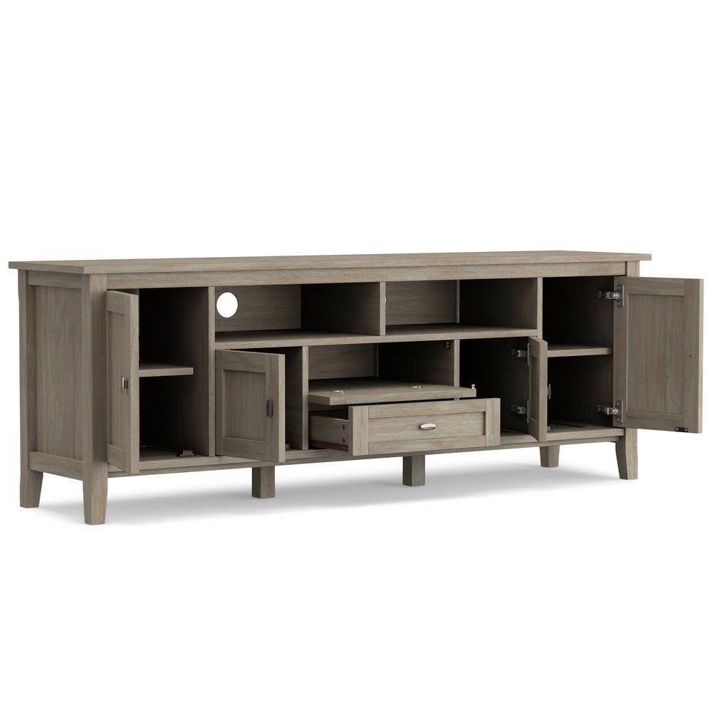 Distressed Grey 72'' Solid Pine Wood Media Console with Cabinet