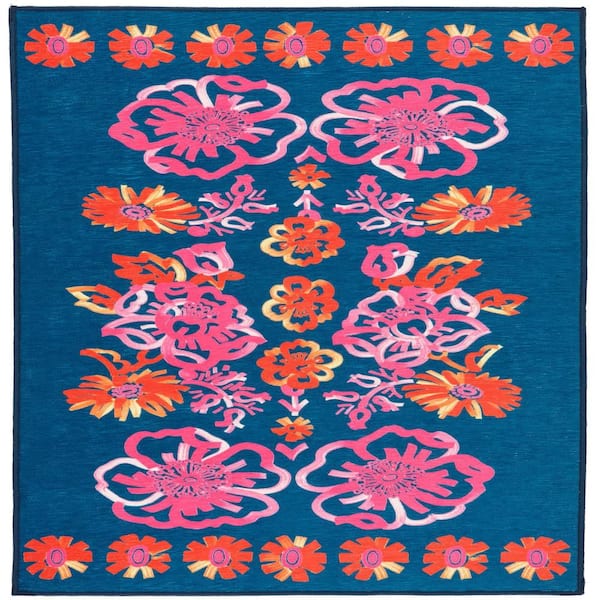 Graphic Gerbera Machine Washable Fuchsia 4 ft. x 6 ft. Indoor Area Rug