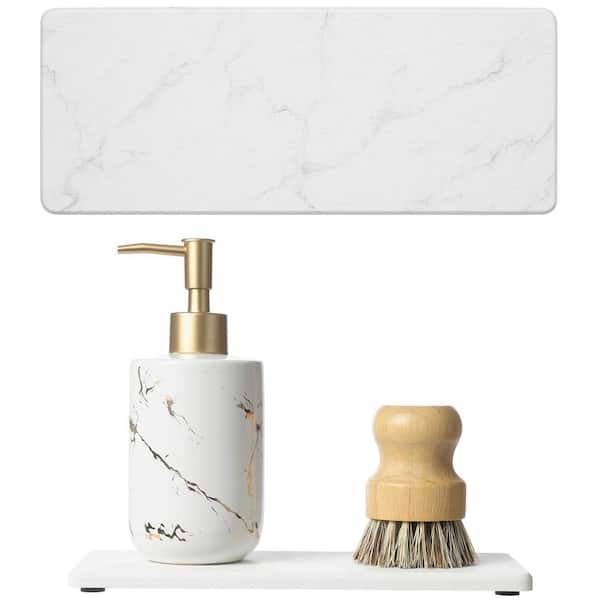 2pcs Marble White Diatomite Water Absorbing Stone Tray Kitchen Counter Bathroom Sink Splash Guard Organizer