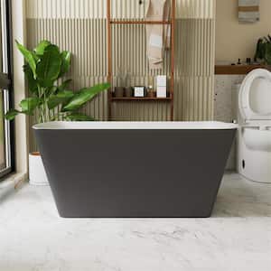 MUSE 47 in. Gray Acrylic Rectangle Flatbottom Freestanding Non-Whirlpool Soaking Bathtub Include Interior Seat