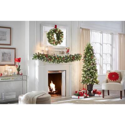 6 ft. Winslow Fir Battery-Operated Pre-Lit LED Artificial Christmas Garland w/ 130 Tips, 35 Warm White Lights and Timer