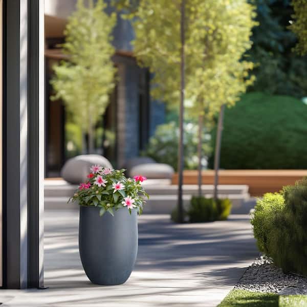 Sapcrete 17 in. Large Deep Charcoal Concrete Round planter / Pot with drainage holes
