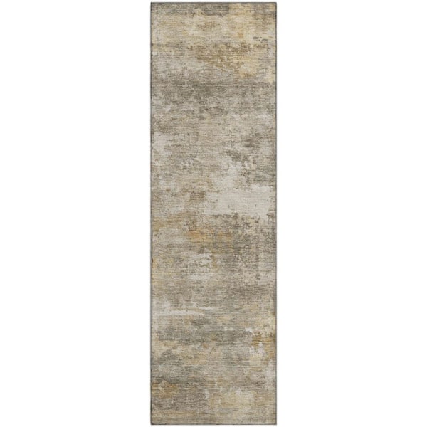 Mayfield Premium Machine Washable Abstract AMF2369 Taupe 2 ft. x 7 ft. Runner Rug