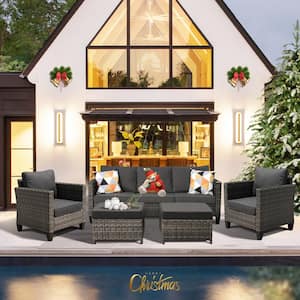 New Vultros Gray 5-Piece Wicker Outdoor Patio Conversation Seating Set with Black Cushions