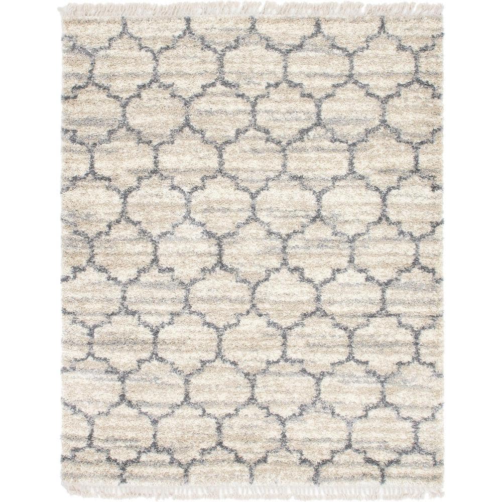 Elevated Comfort Geometric Beige 8' x 10' Braided Shag Rug