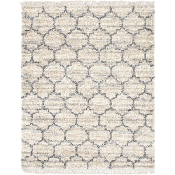 Unique Loom Hygge Shag Trellis Beige 8 ft. x 10 ft. Area Rug