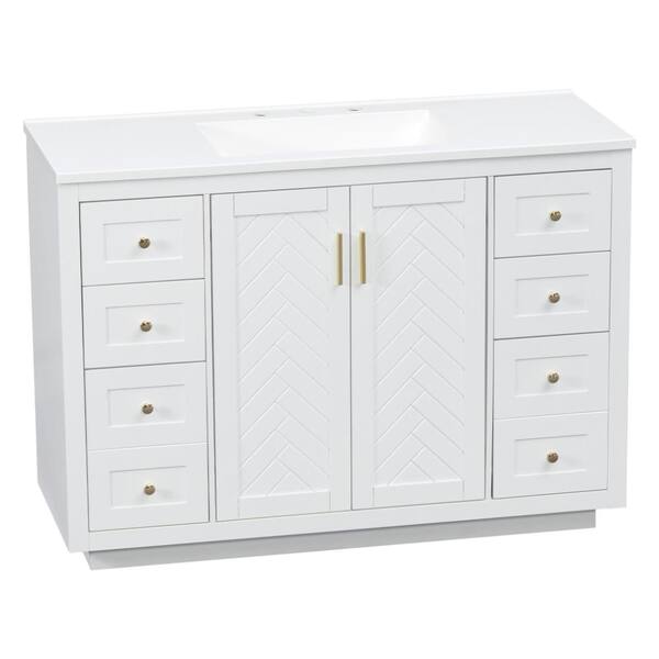 48 Inch White Freestanding MDF Bathroom Vanity Set with Sink Top