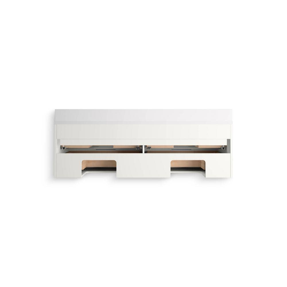 Maxstow 60" Light Oak Wall-Hung Double Vanity with Quartz Top
