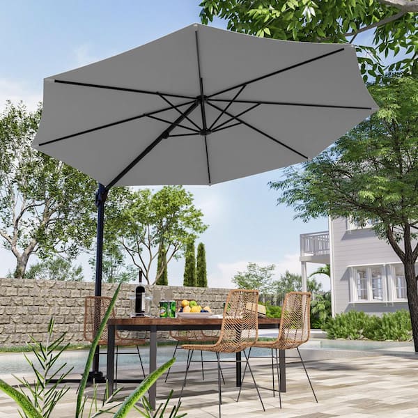10 ft. Cantilever Patio Umbrella with Cross Base, Outdoor Offset Hanging 360-Degree in Gray