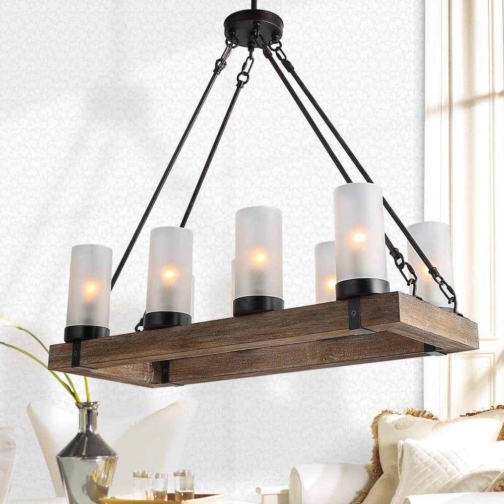 LNC Farmhouse Kitchen Linear Wood Chandelier 8-Light Black Island ...