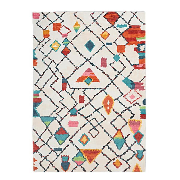 Linon Home Decor Dax Faux Rabbit Ivory Multi 8x10 Area Rug