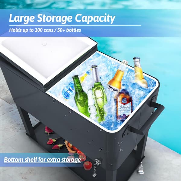 80 qt. Premium Rolling Portable Beverage Cooler for Outdoor Patio