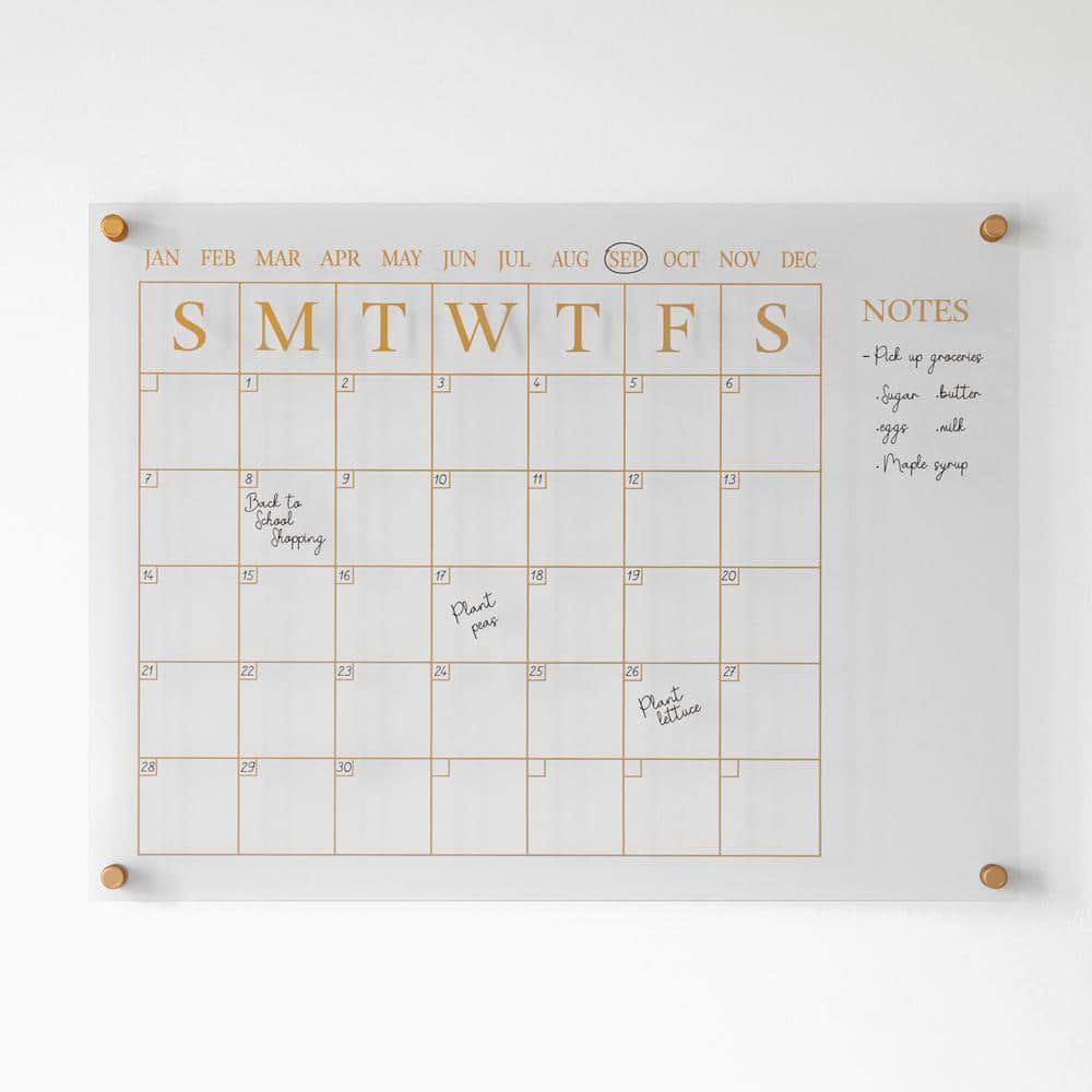 Clear Gold Acrylic Monthly Wall Calendar with Notes